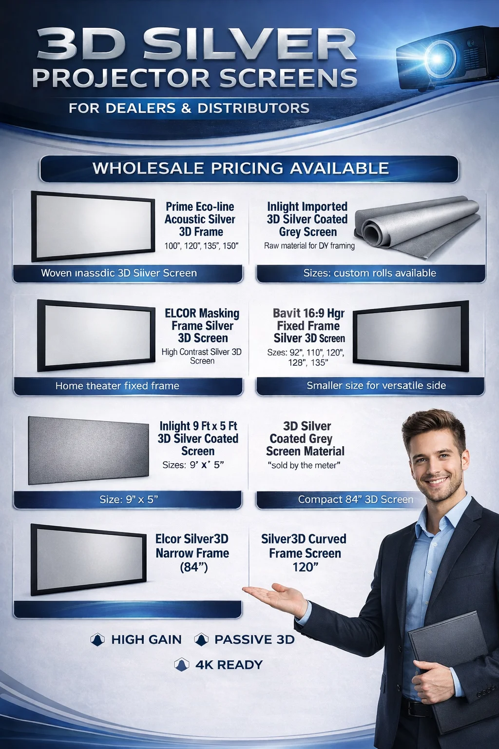 3D Silver Projector Screen